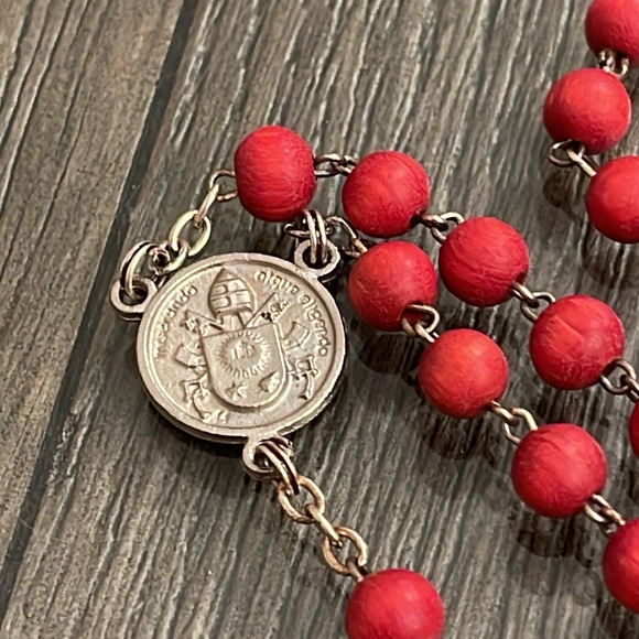Perfume Scent Rosary Necklace - Red Wooden beaded Rosary - Picture 3 of 14